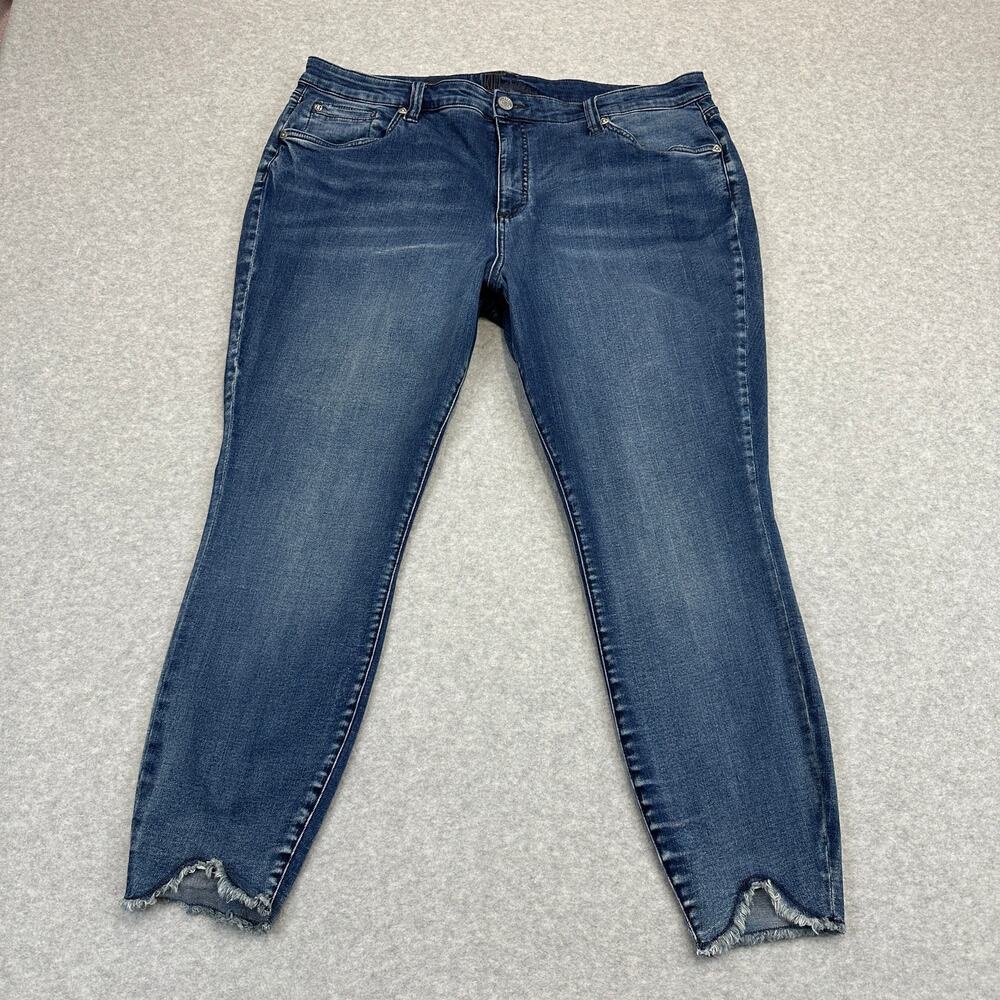 Kut From the Kloth Carlo Ankle Crop Skinny Jeans WMNS 20W Blue High Rise Frayed